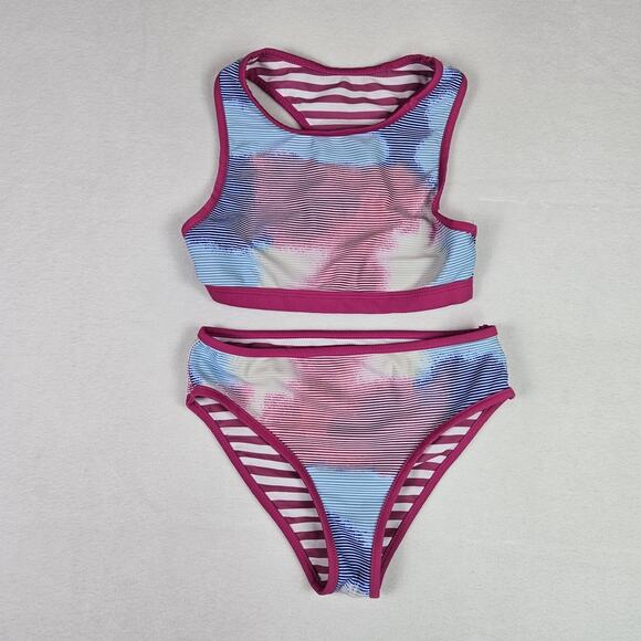 Eddie Bauer Girls Reversible Swimsuit Size 7/8 M Tankini Bikini Beach Pink Pool - Picture 2 of 14